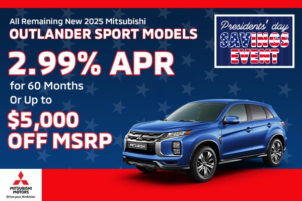 All Remaining 2025 Mitsubishi Outlander Sport Models

2.99% APR for 60 Mos
