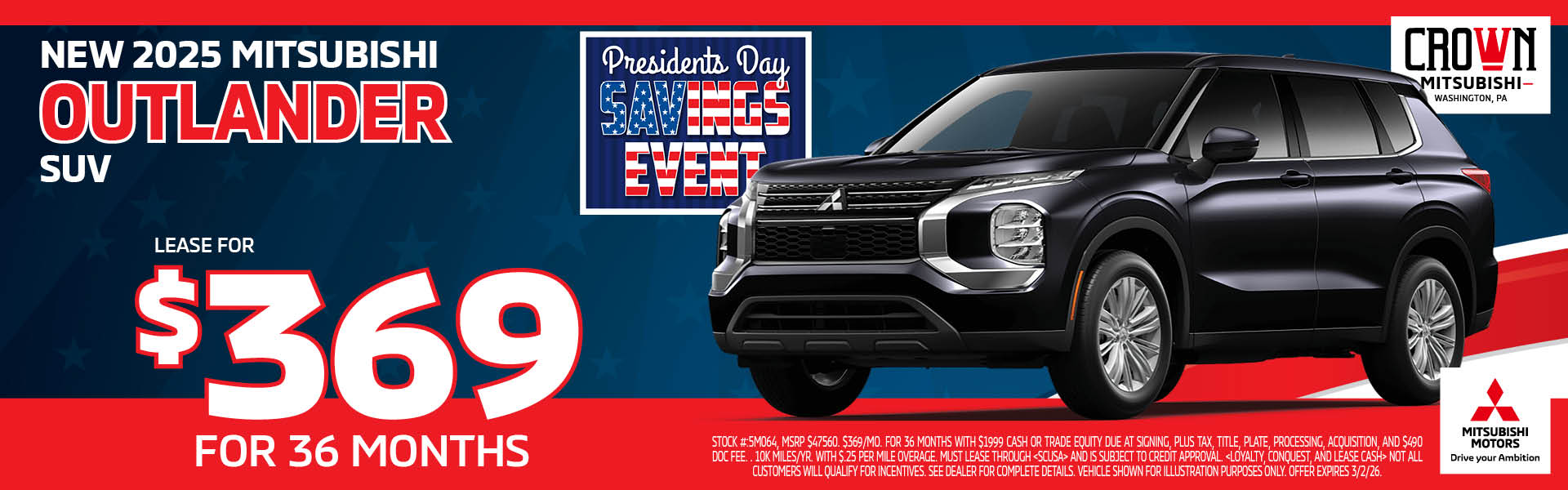 New 2025 Mitsubishi Outlander Lease for $369/mo. for 36 Mont