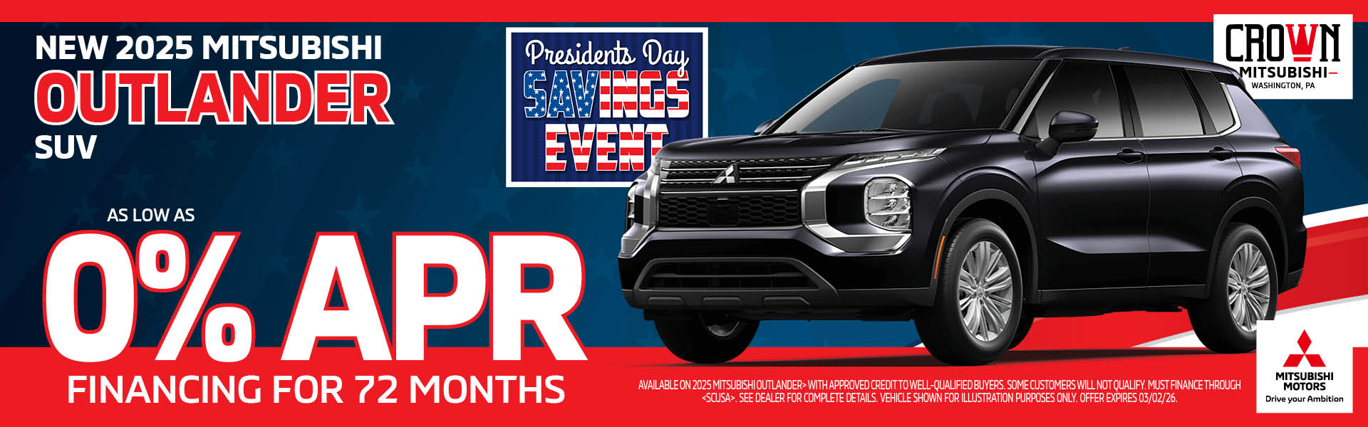 New 2025 Mitsubishi Outlander 0% APR for 72 Months