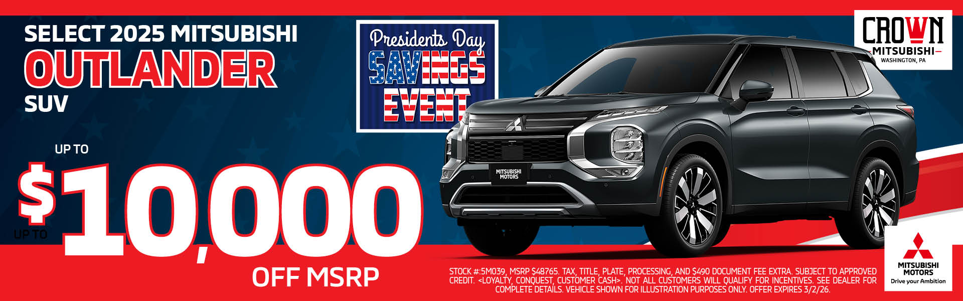 New 2025 Mitsubishi Outlander Up to $10,000 Off MSRP